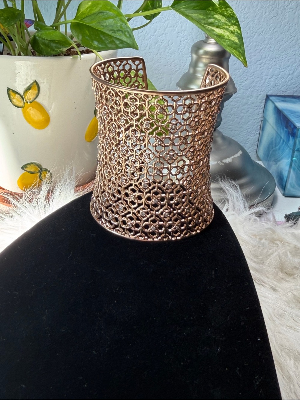 RARE Kendra Scott Jude Wide Filigree Crystal Cuff Bracelet Rose Gold
